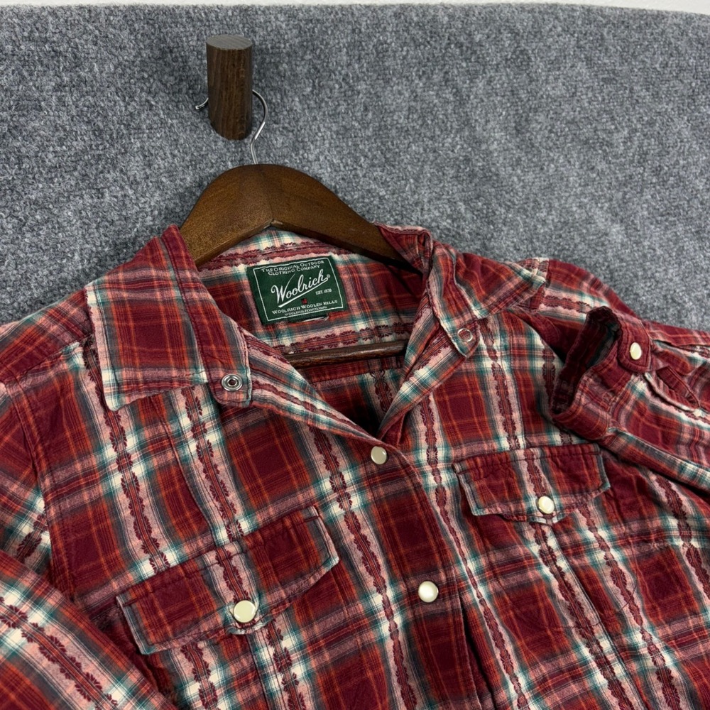 Woolrich Womens Plaid Flannel Western Shirt Size M Button Up 100% Cotton